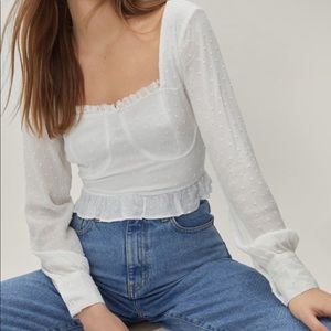 Nasty Gal Cupped Square Neck Ruffle Hem Blouse